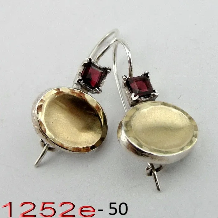 Hadar Designers Modern 9k Brushed yellow Gold 925 Silver Garnet Pendant (ms 1252
