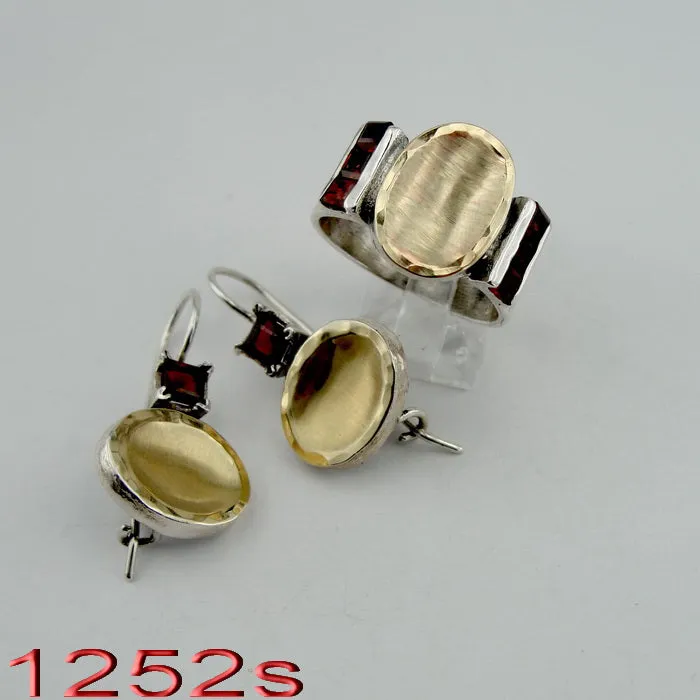Hadar Designers Modern 9k Brushed yellow Gold 925 Silver Garnet Pendant (ms 1252