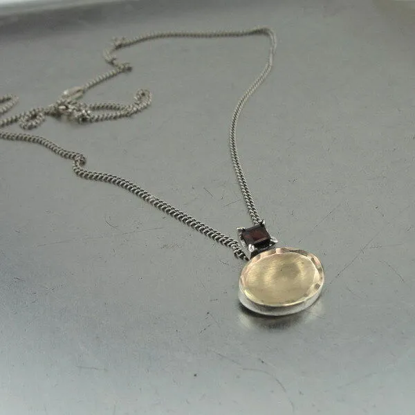 Hadar Designers Modern 9k Brushed yellow Gold 925 Silver Garnet Pendant (ms 1252