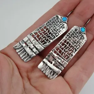 Hadar Designers NEW Handmade Sterling Silver Long Blue Opal Earrings (H) SALE