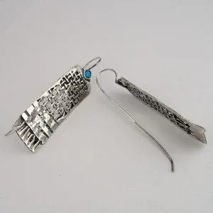 Hadar Designers NEW Handmade Sterling Silver Long Blue Opal Earrings (H) SALE