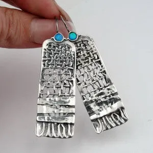 Hadar Designers NEW Handmade Sterling Silver Long Blue Opal Earrings (H) SALE