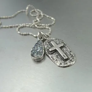 Hadar Designers NEW Sterling Silver Cross Ancient Roman Glass Pendant (as)