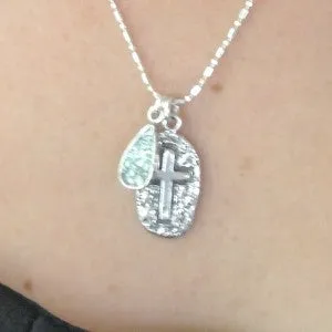 Hadar Designers NEW Sterling Silver Cross Ancient Roman Glass Pendant (as)