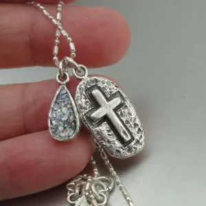Hadar Designers NEW Sterling Silver Cross Ancient Roman Glass Pendant (as)
