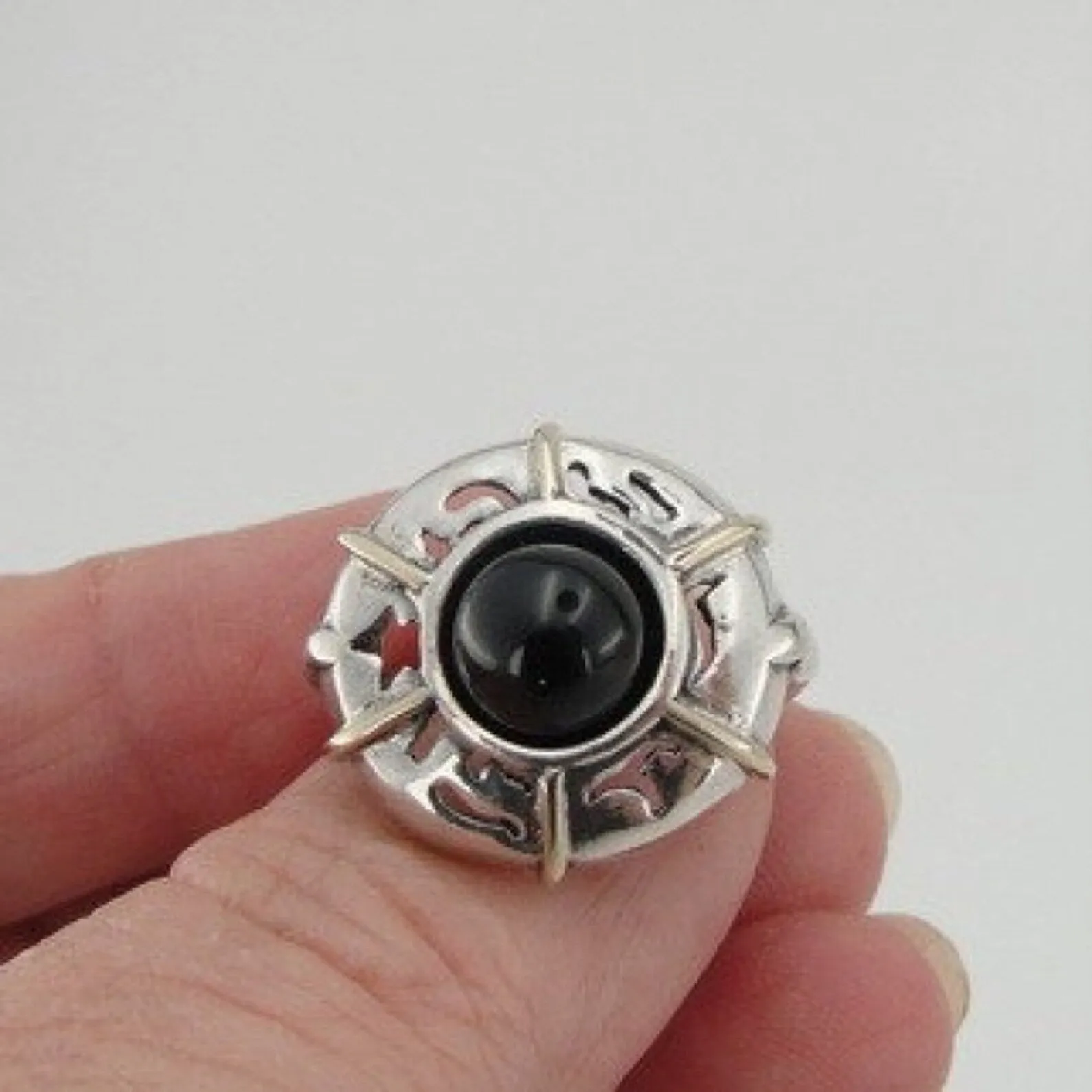 Hadar Designers Onyx Ring 9k yellow Gold 925 Silver 6,7,8,9 Handmade (H 123)8y