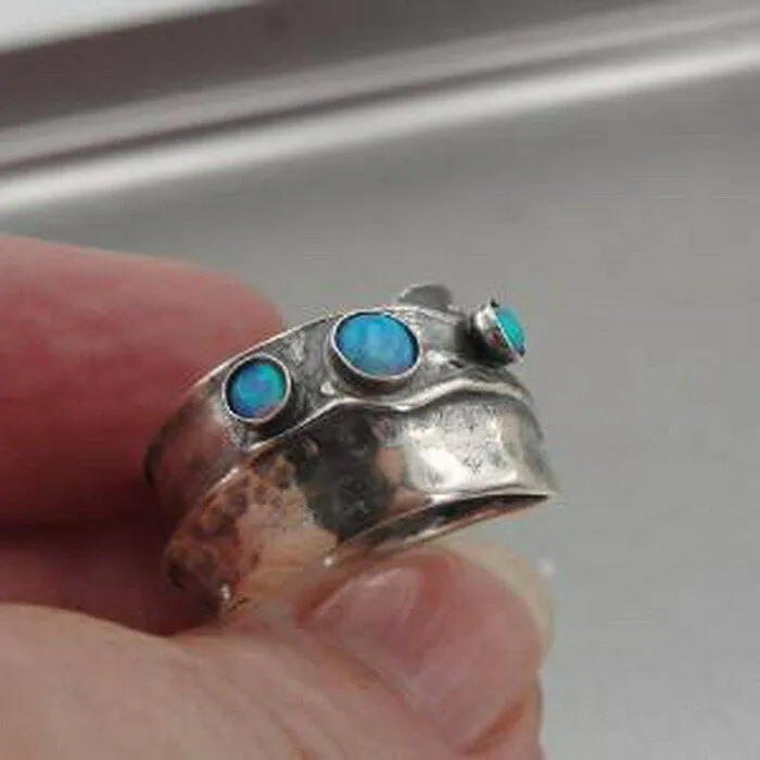 Hadar Designers Opal Ring size 7,7.5,8 Artistic 925 Sterling Silver Handmade (Hy