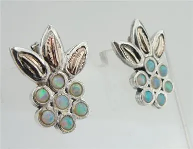 Hadar Designers Opal Yellow Gold 925 Silver Stud Earrings Handmade Floral ()SALE