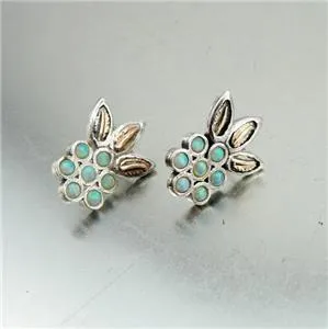 Hadar Designers Opal Yellow Gold 925 Silver Stud Earrings Handmade Floral ()SALE