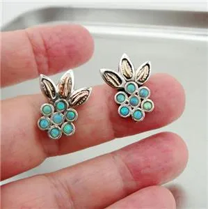 Hadar Designers Opal Yellow Gold 925 Silver Stud Earrings Handmade Floral ()SALE