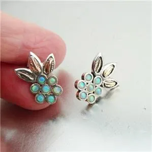 Hadar Designers Opal Yellow Gold 925 Silver Stud Earrings Handmade Floral ()SALE