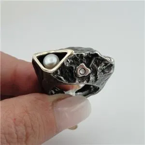 Hadar Designers Pearl Ring, Wild style, Handmade, Sterling Silver and  9k Yellow Gold (MS