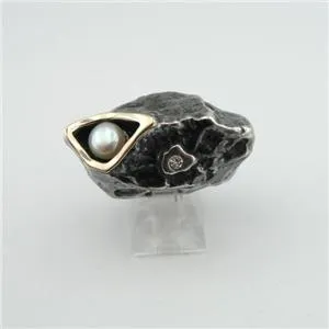 Hadar Designers Pearl Ring, Wild style, Handmade, Sterling Silver and  9k Yellow Gold (MS