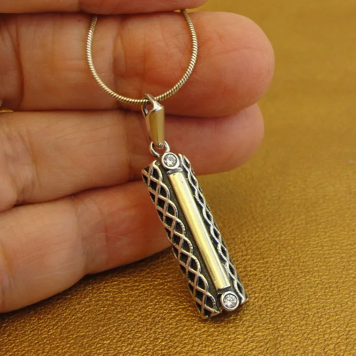 Hadar Designers Pendant White Zircon 9k Yellow Gold Sterling Silver Handmade (MS