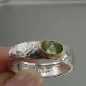 Hadar Designers Peridot Ring 6,7,8,9 Handmade 9k Yellow Gold 925 Silver (I r73y