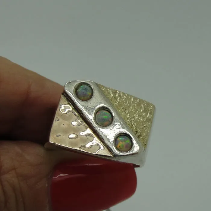 Hadar Designers Pink Opal Ring Handmade 9k Yellow Gold 925 Silver 6.5,7 () Last