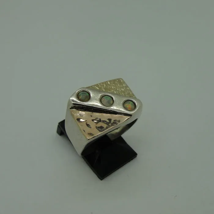 Hadar Designers Pink Opal Ring Handmade 9k Yellow Gold 925 Silver 6.5,7 () Last