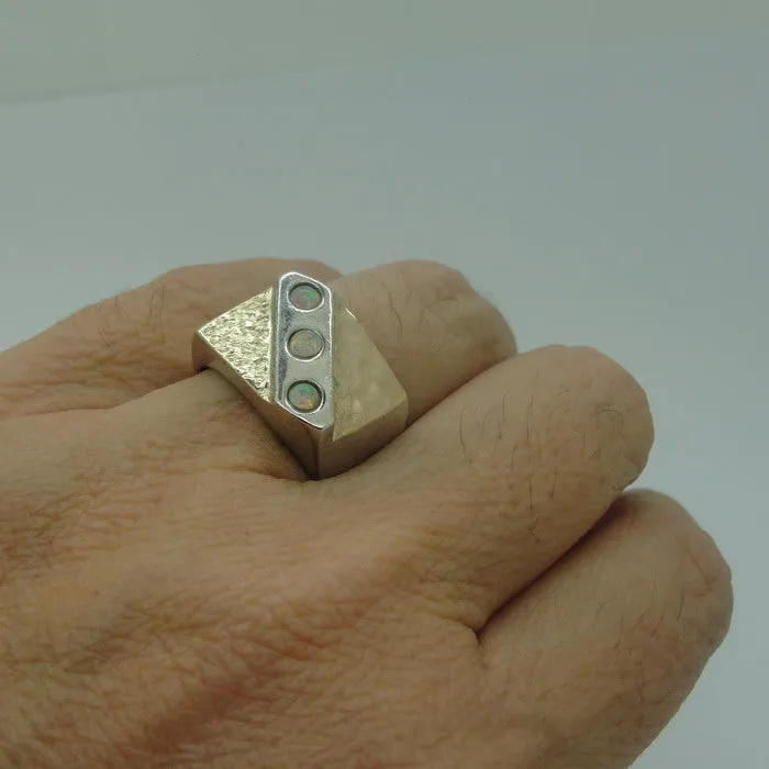 Hadar Designers Pink Opal Ring Handmade 9k Yellow Gold 925 Silver 6.5,7 () Last