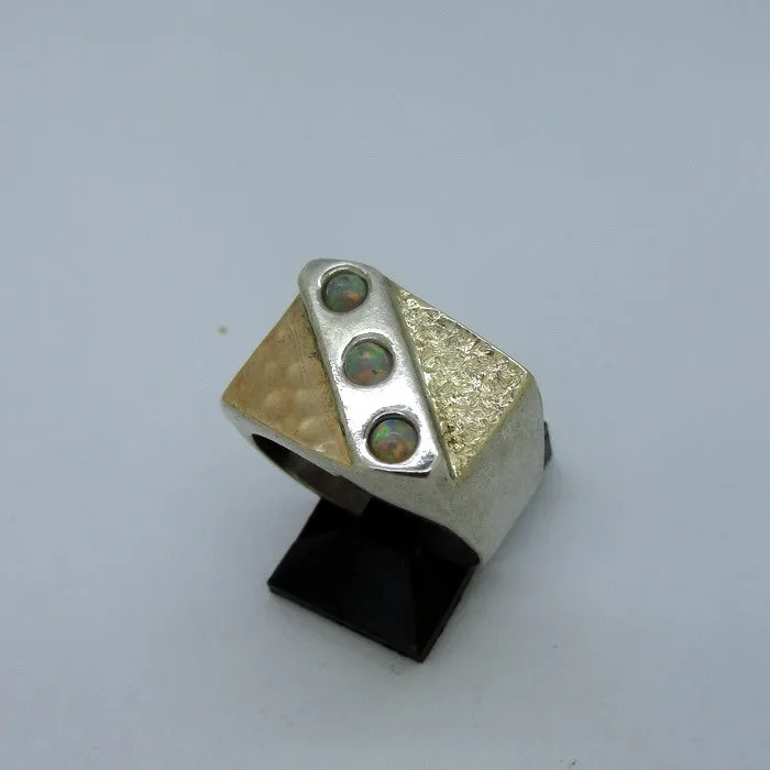Hadar Designers Pink Opal Ring Handmade 9k Yellow Gold 925 Silver 6.5,7 () Last