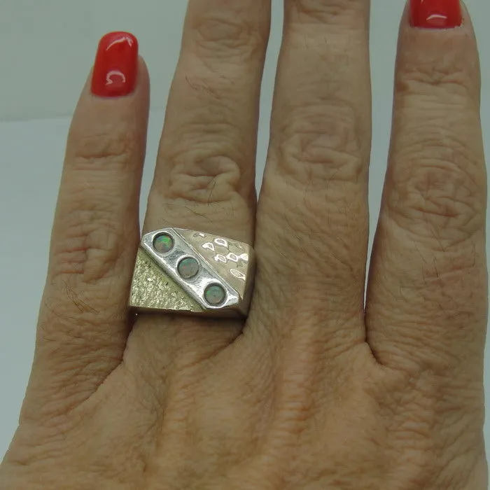 Hadar Designers Pink Opal Ring Handmade 9k Yellow Gold 925 Silver 6.5,7 () Last