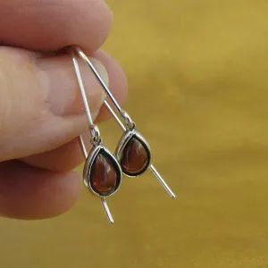 Hadar Designers Red Garnet Drop Earrings Handmade 925 Sterling Silver (ms 1710)