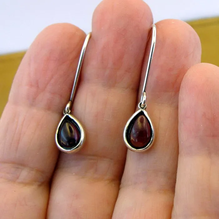 Hadar Designers Red Garnet Drop Earrings Handmade 925 Sterling Silver (ms 1710)