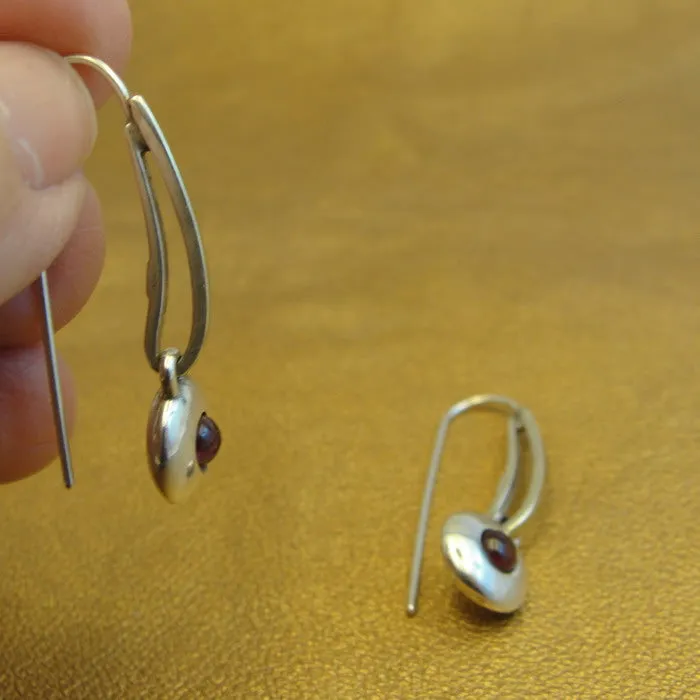 Hadar Designers red garnet earrings 9k gold 925 silver long handmade (ms 1807)y