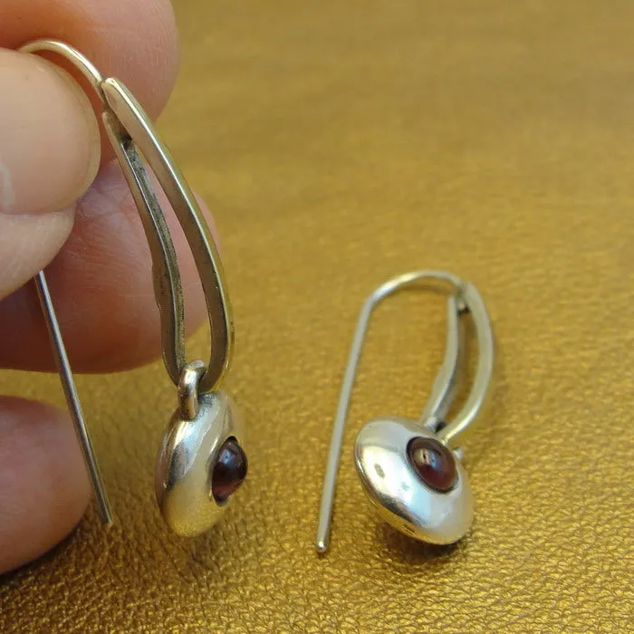 Hadar Designers red garnet earrings 9k gold 925 silver long handmade (ms 1807)y