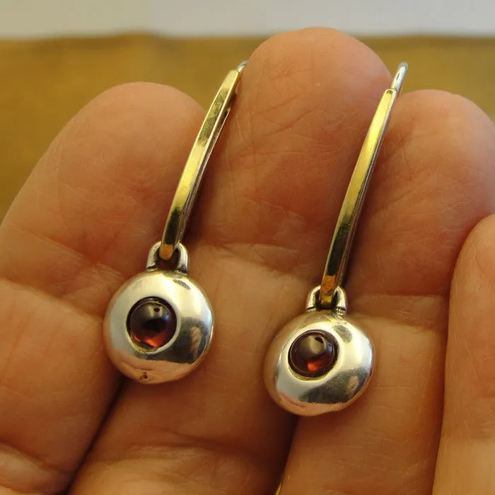 Hadar Designers red garnet earrings 9k gold 925 silver long handmade (ms 1807)y