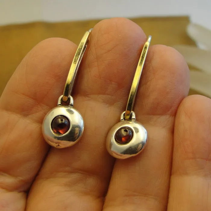 Hadar Designers red garnet earrings 9k gold 925 silver long handmade (ms 1807)y