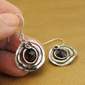 Hadar Designers Red Garnet Floral Earrings Handmade 925 Sterling Silver (L) LAST