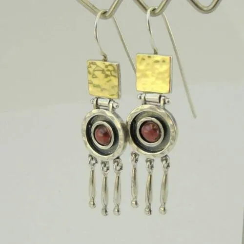 Hadar Designers Red Garnet Pendant Handmade 9k Yellow Gold 925 Silver (ms 1724)y