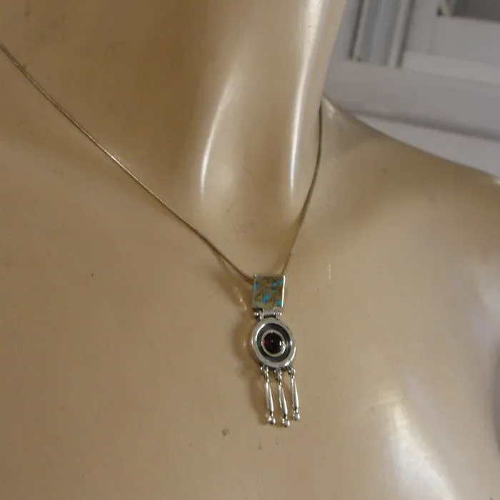 Hadar Designers Red Garnet Pendant Handmade 9k Yellow Gold 925 Silver (ms 1724)y