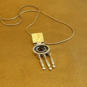 Hadar Designers Red Garnet Pendant Handmade 9k Yellow Gold 925 Silver (ms 1724)y