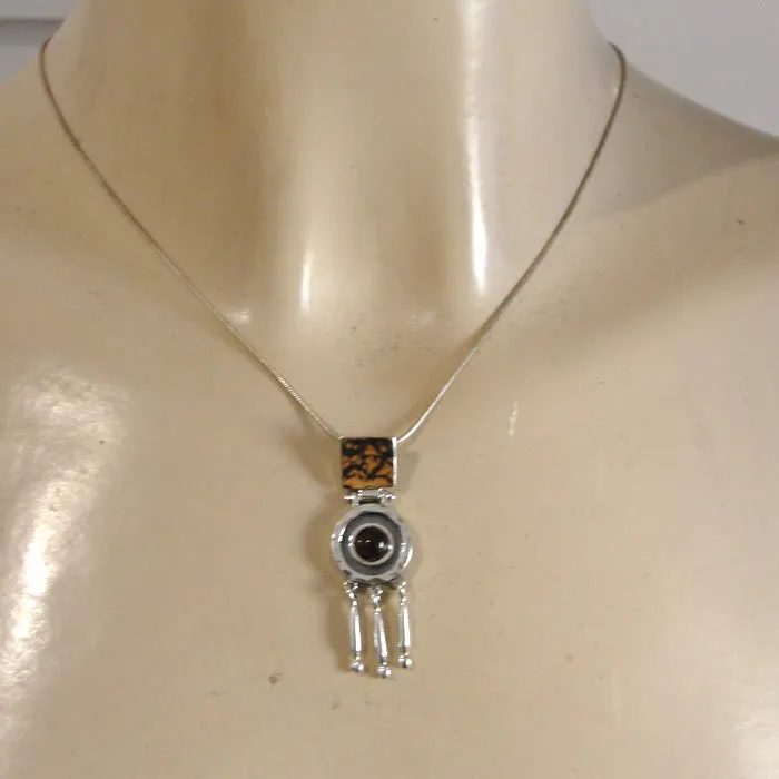 Hadar Designers Red Garnet Pendant Handmade 9k Yellow Gold 925 Silver (ms 1724)y