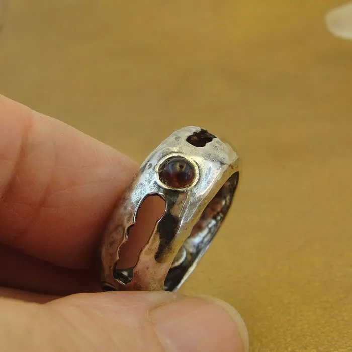 Hadar Designers Red Garnet Ring size 9, 9.5 Handmade 925 Sterling Silver (H) LAST