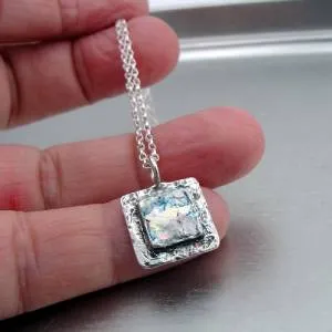 Hadar Designers Roman Glass Pendant Handmade 925 Sterling Silver (as 150728)