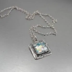 Hadar Designers Roman Glass Pendant Handmade 925 Sterling Silver (as 150728)
