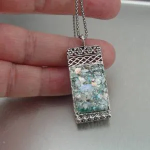 Hadar Designers Roman Glass Pendant Sterling Silver filigree Handmade (as 518311