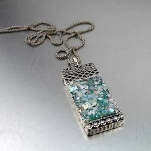 Hadar Designers Roman Glass Pendant Sterling Silver filigree Handmade (as 518311