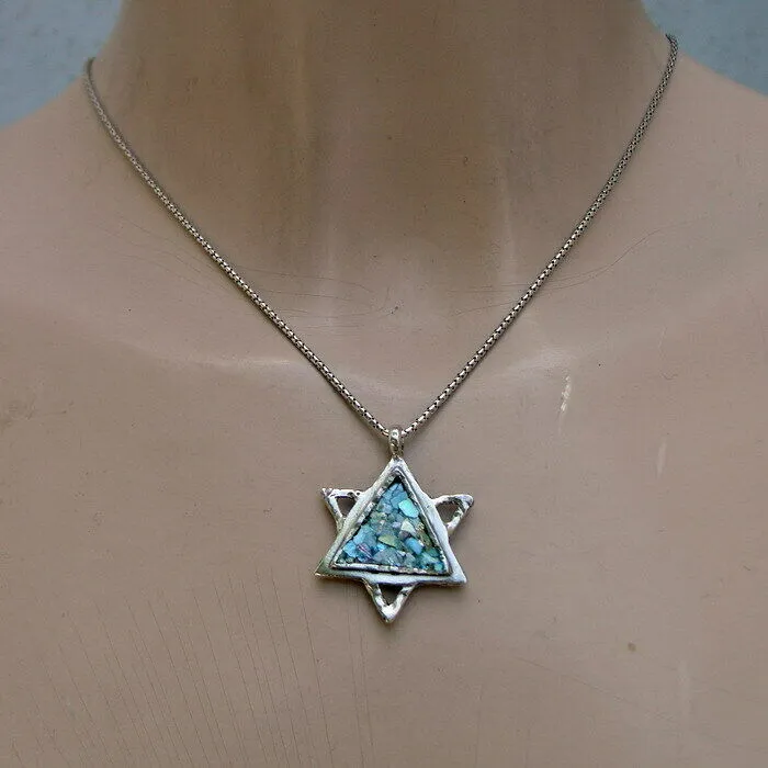 Hadar Designers Roman Glass Star of David Pendant 925 Sterling Silver Art (as)