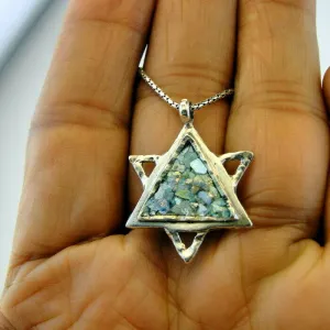 Hadar Designers Roman Glass Star of David Pendant 925 Sterling Silver Art (as)