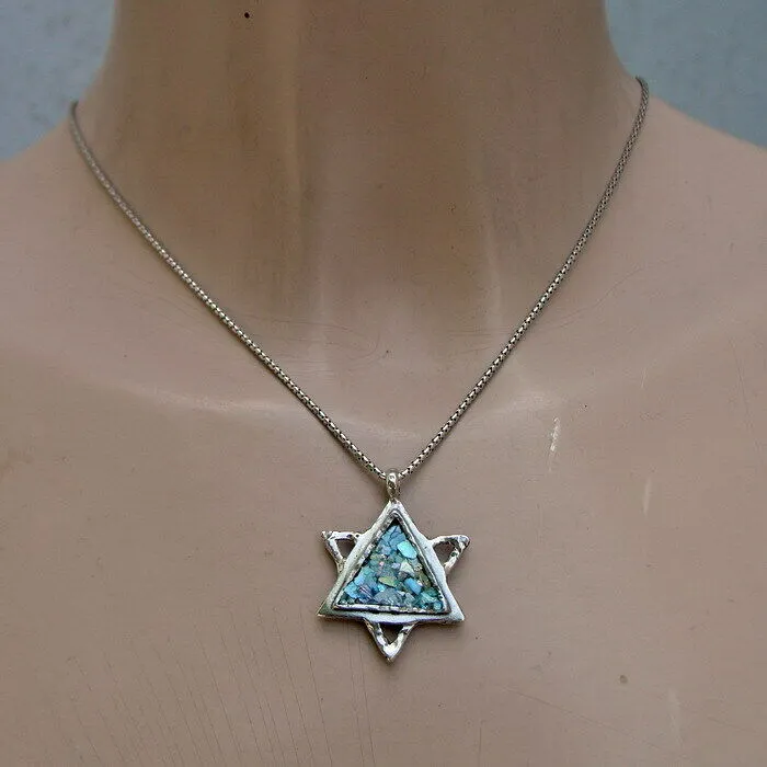 Hadar Designers Roman Glass Star of David Pendant 925 Sterling Silver Art (as)