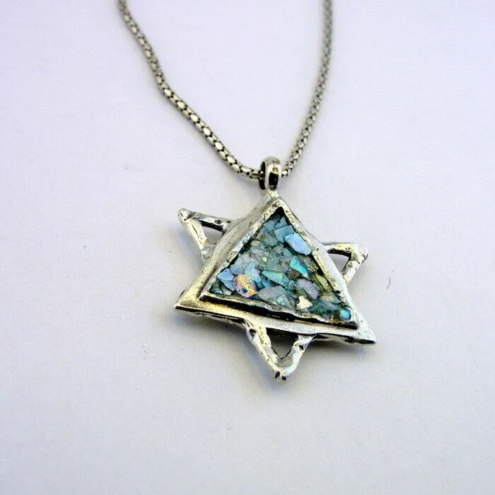 Hadar Designers Roman Glass Star of David Pendant 925 Sterling Silver Art (as)