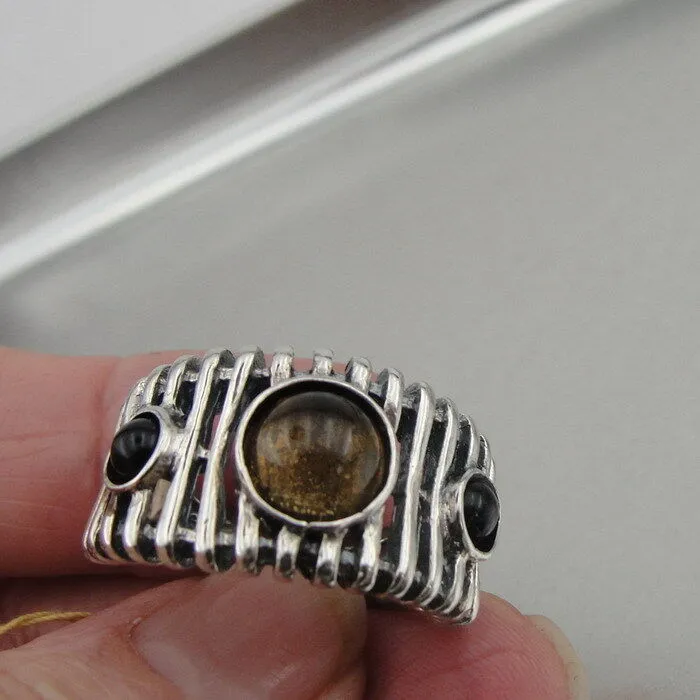Hadar Designers Smokey Q Ring size 6.5, 7 Handmade 925 Sterling Silver (H) SALE