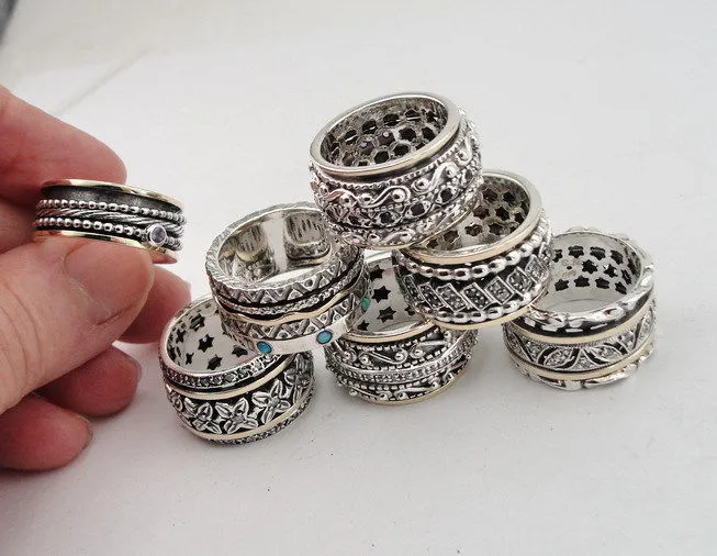 Hadar Designers Spinner Swivel 9k Rose Gold Silver Zircon Ring 5.5,6,7,8,9 (SN)y