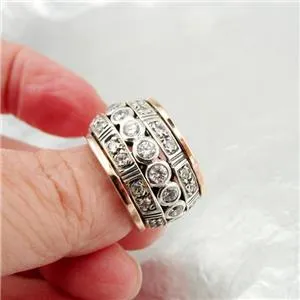 Hadar Designers Spinner Swivel 9k Rose Gold Silver Zircon Ring 5.5,6,7,8,9 (SN)y