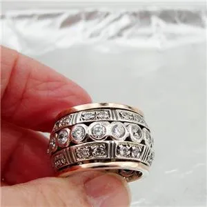 Hadar Designers Spinner Swivel 9k Rose Gold Silver Zircon Ring 5.5,6,7,8,9 (SN)y