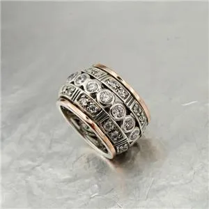 Hadar Designers Spinner Swivel 9k Rose Gold Silver Zircon Ring 5.5,6,7,8,9 (SN)y