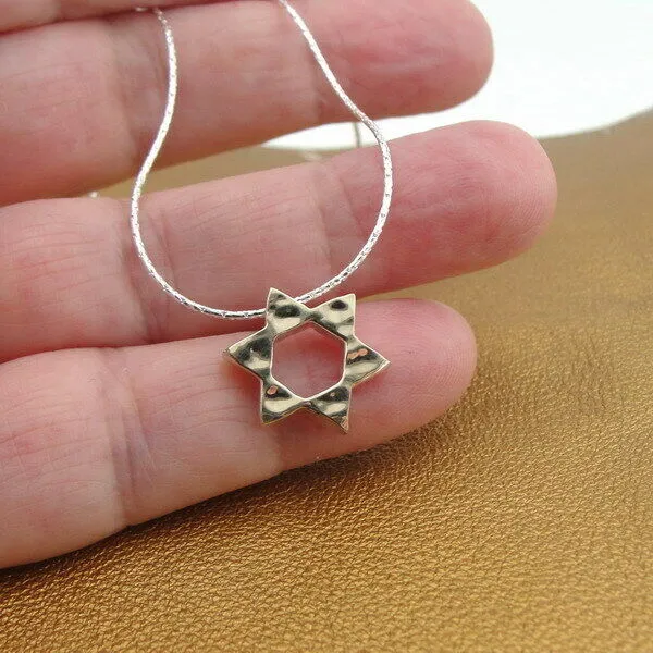 Hadar Designers Star of David 9k Yellow Gold Sterling Silver Pendant Handmade (I